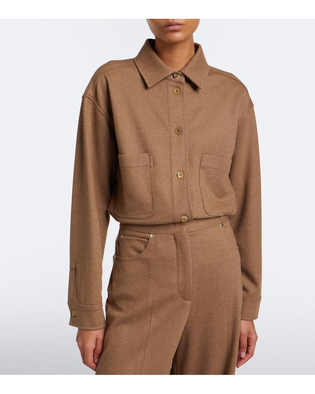 Max Mara Brown Camel Hair And Wool-Blend Shirt