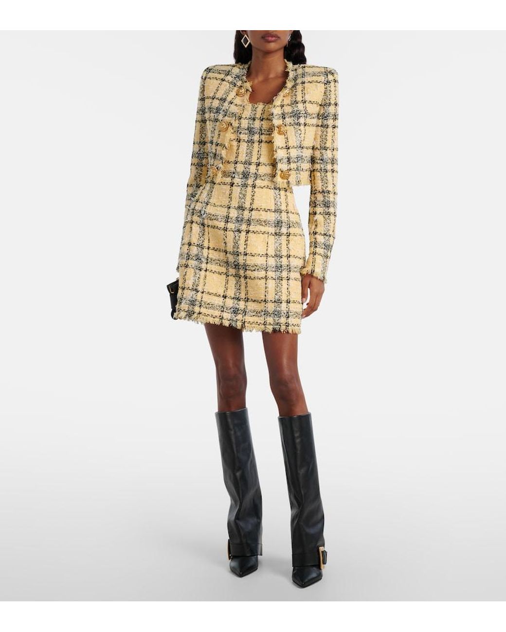 Balmain Metallic Checked Sequined Tweed Minidress