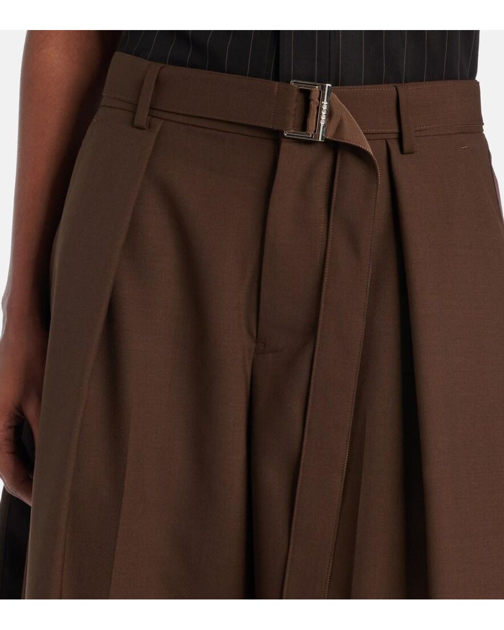 Sacai Brown Pleated Belted Shorts