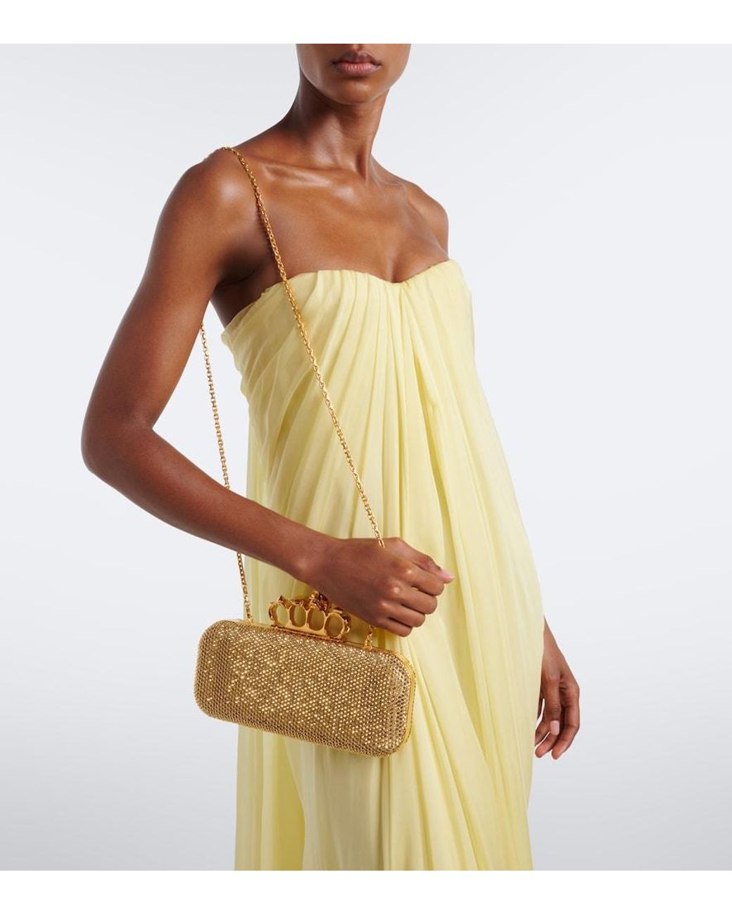 McQueen Natural Knuckle Embellished Leather Clutch