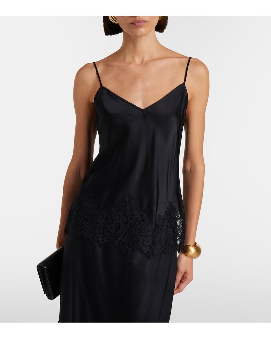 Nili Lotan Black Nadine Lace-Trimmed Silk Camisole