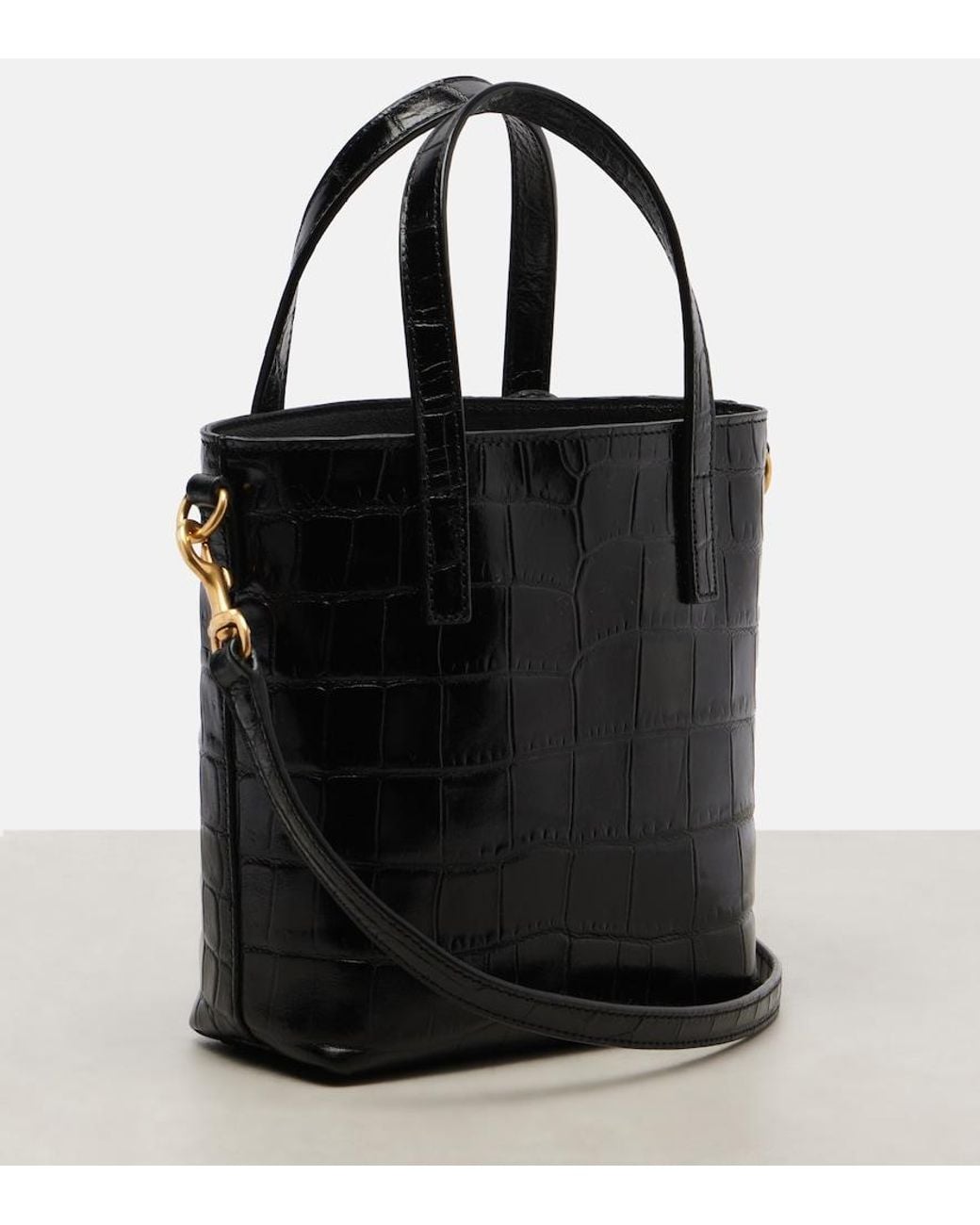 Saint Laurent Black Mini Toy Croc-Embossed Tote Bag