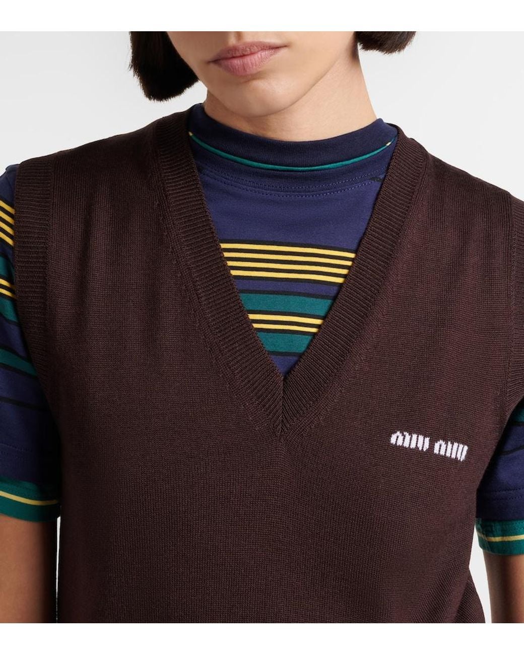 Miu Miu Brown Logo Virgin Wool Sweater Vest