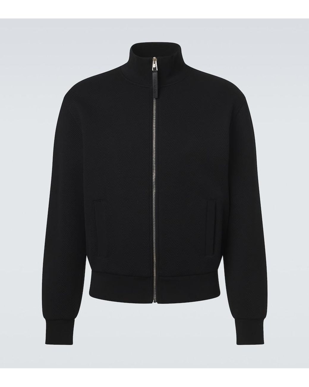 Givenchy Black Herringbone Cotton-Blend Zip-Up Sweater for men
