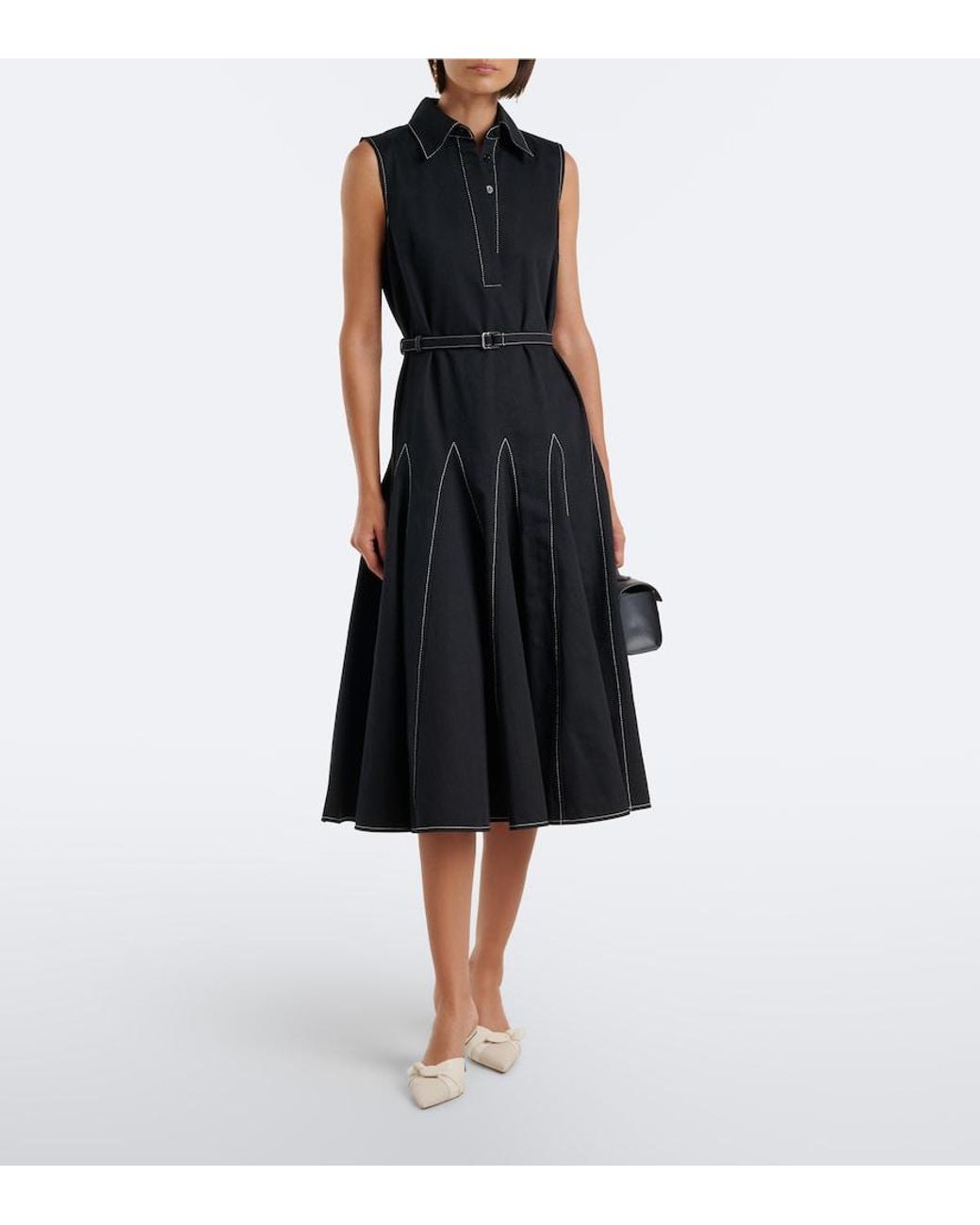 Emilia Wickstead Black Monique Cotton Poplin Midi Dress