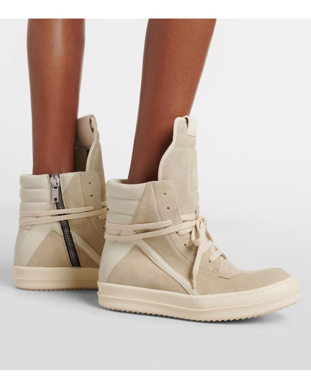 Rick Owens Natural Temple Geobasket Suede High-Top Sneakers