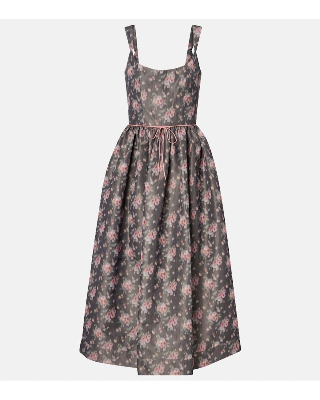 Markarian Gray Apple Floral Taffeta Corset Midi Dress