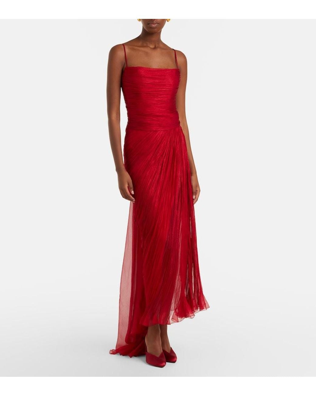 Maria Lucia Hohan Red Rio Draped Silk Muslin Gown