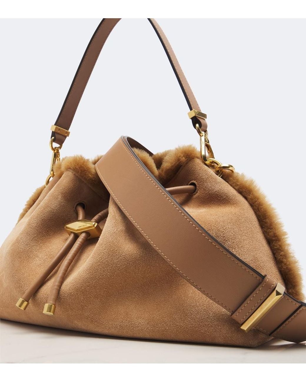 Jimmy Choo Natural Cinch Medium Suede Shoulder Bag