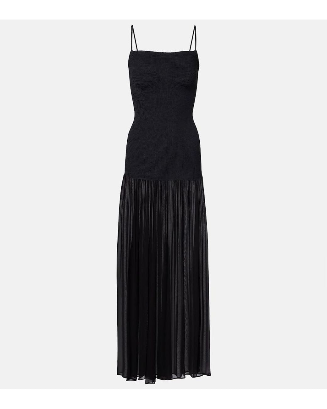 Hunza G Black Hybrid Plisse Maxi Dress