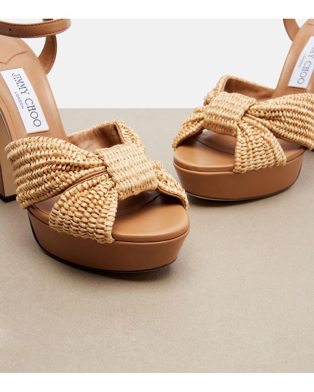 Jimmy Choo Brown Heloise Raffia And Leather Sandals