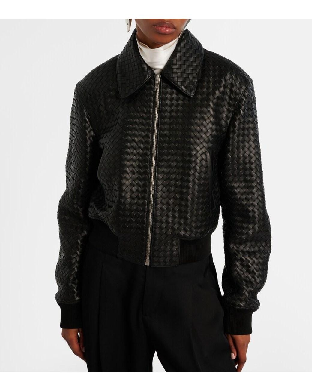 Bottega Veneta Black Intrecciato Leather Jacket