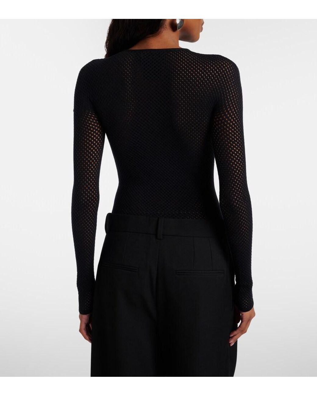 Wardrobe NYC Black Open-Knit Wool-Blend Bodysuit