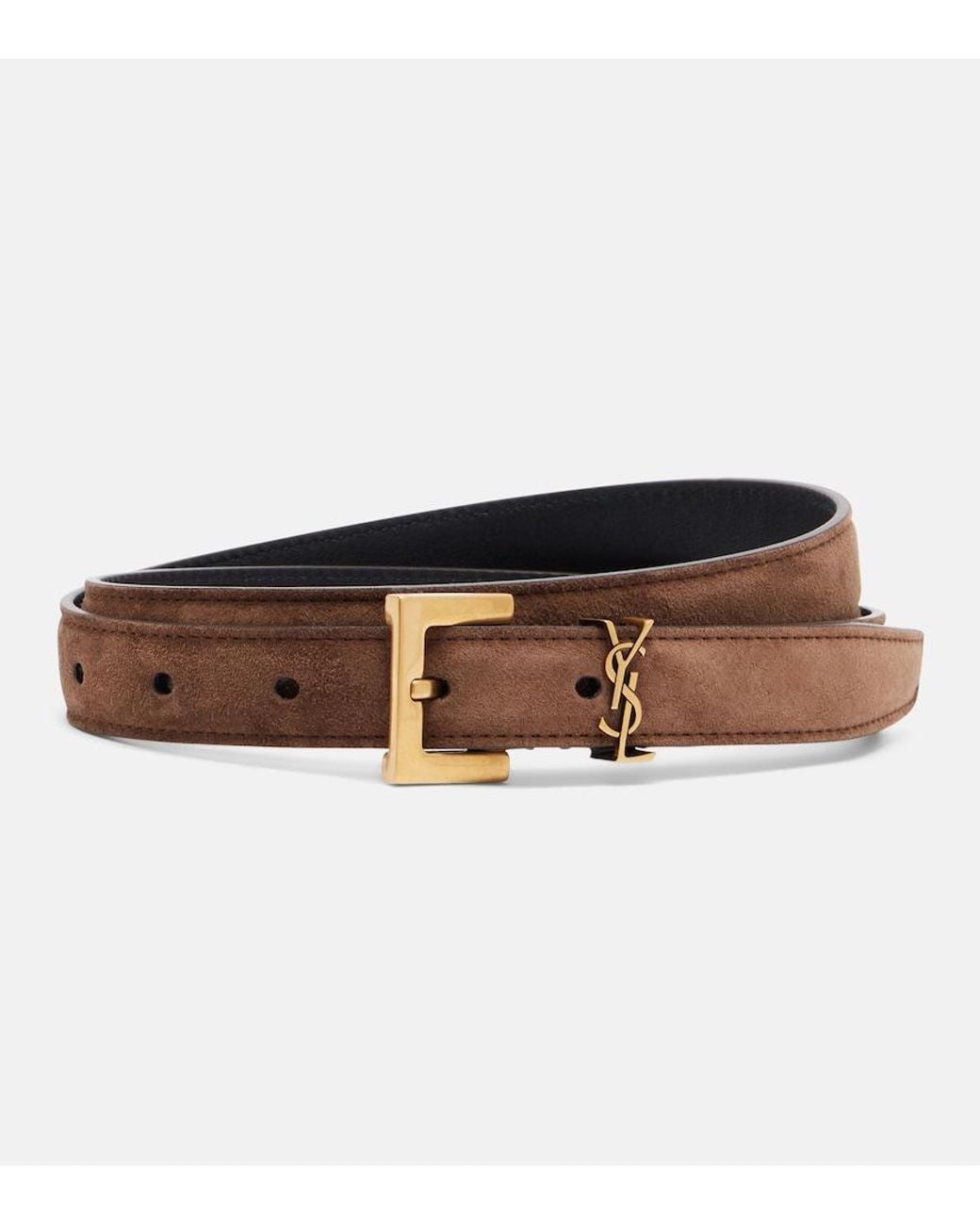 Saint Laurent Brown Cassandre Suede Belt