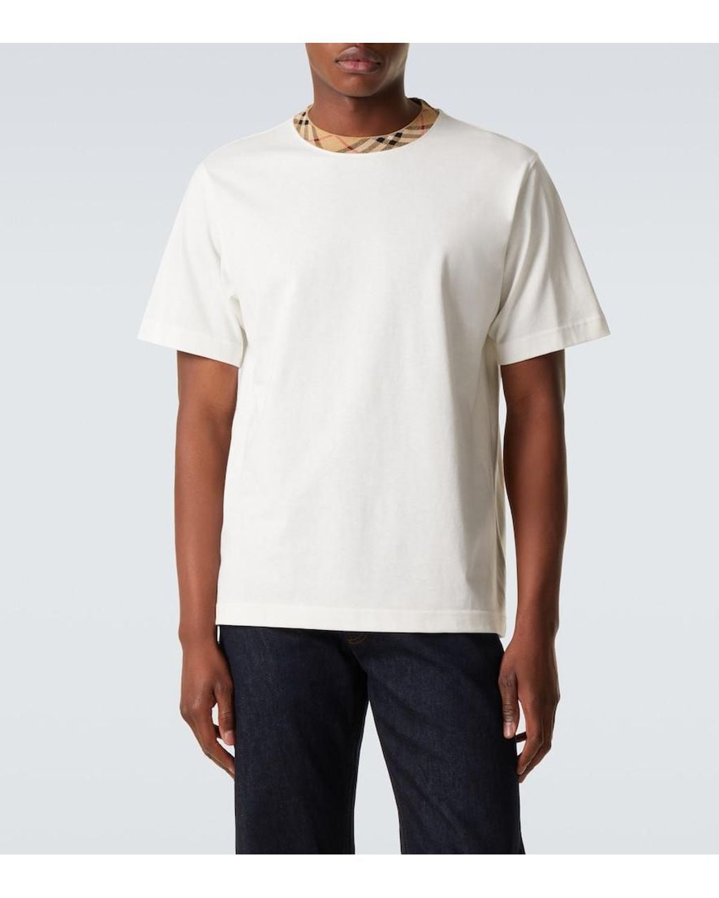 Burberry White Check Cotton Jersey T-Shirt for men