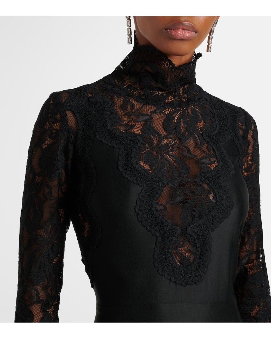 Rabanne Black Lace-Trimmed Maxi Dress