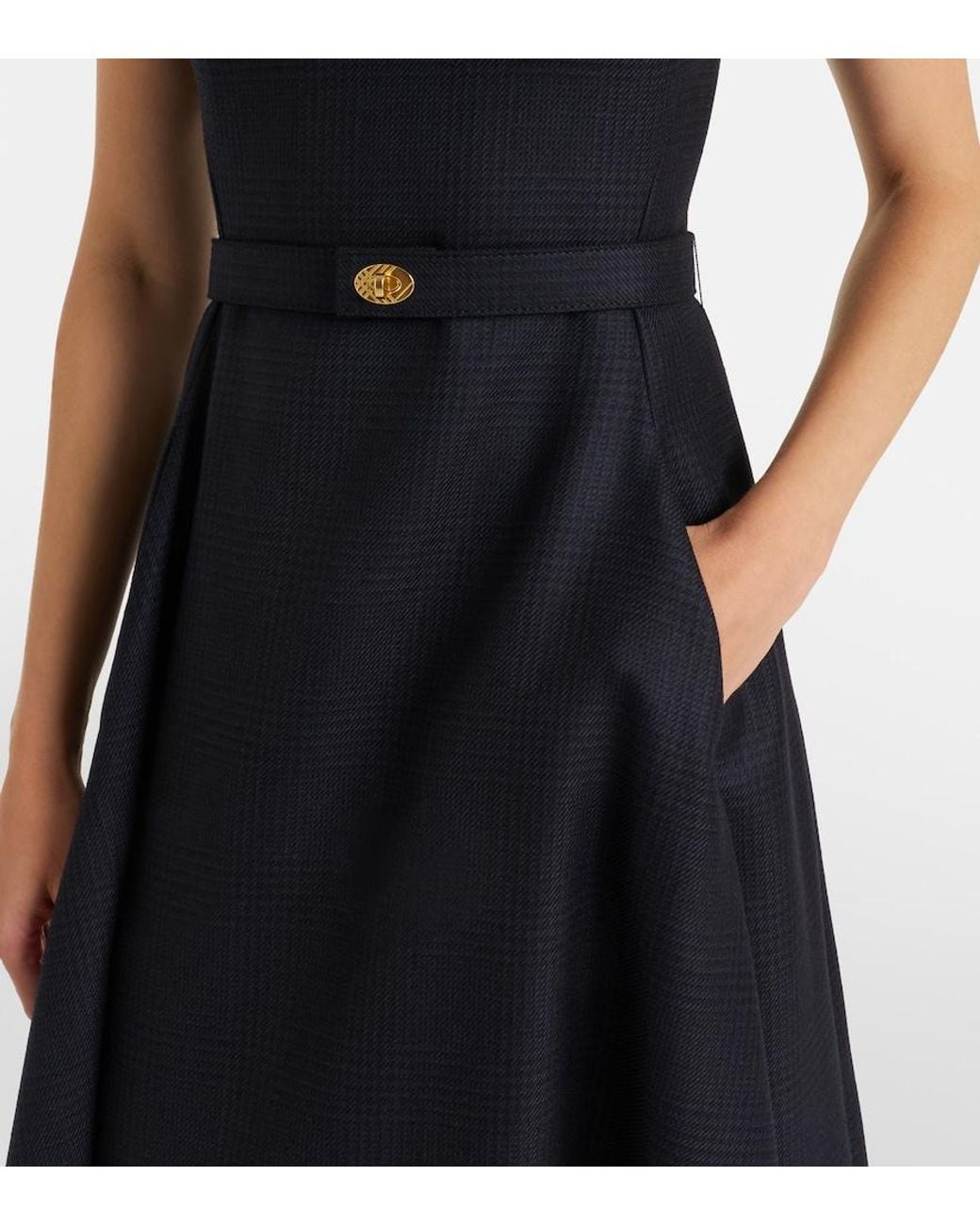 Burberry Black Prince Of Wales Check Wool Midi Dress
