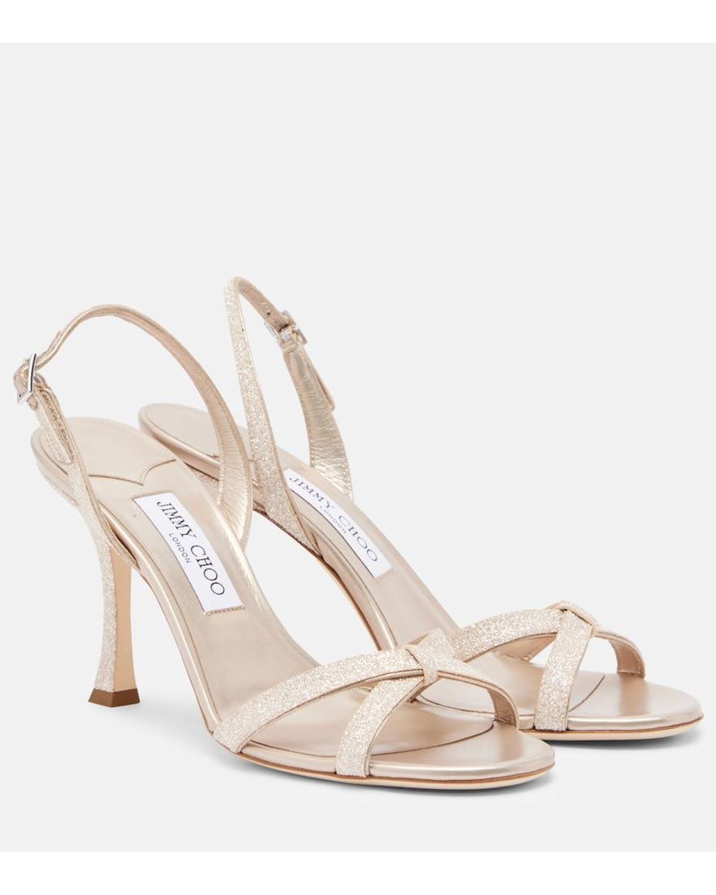 Jimmy Choo Natural Elsy 90 Glitter Slingback Sandals