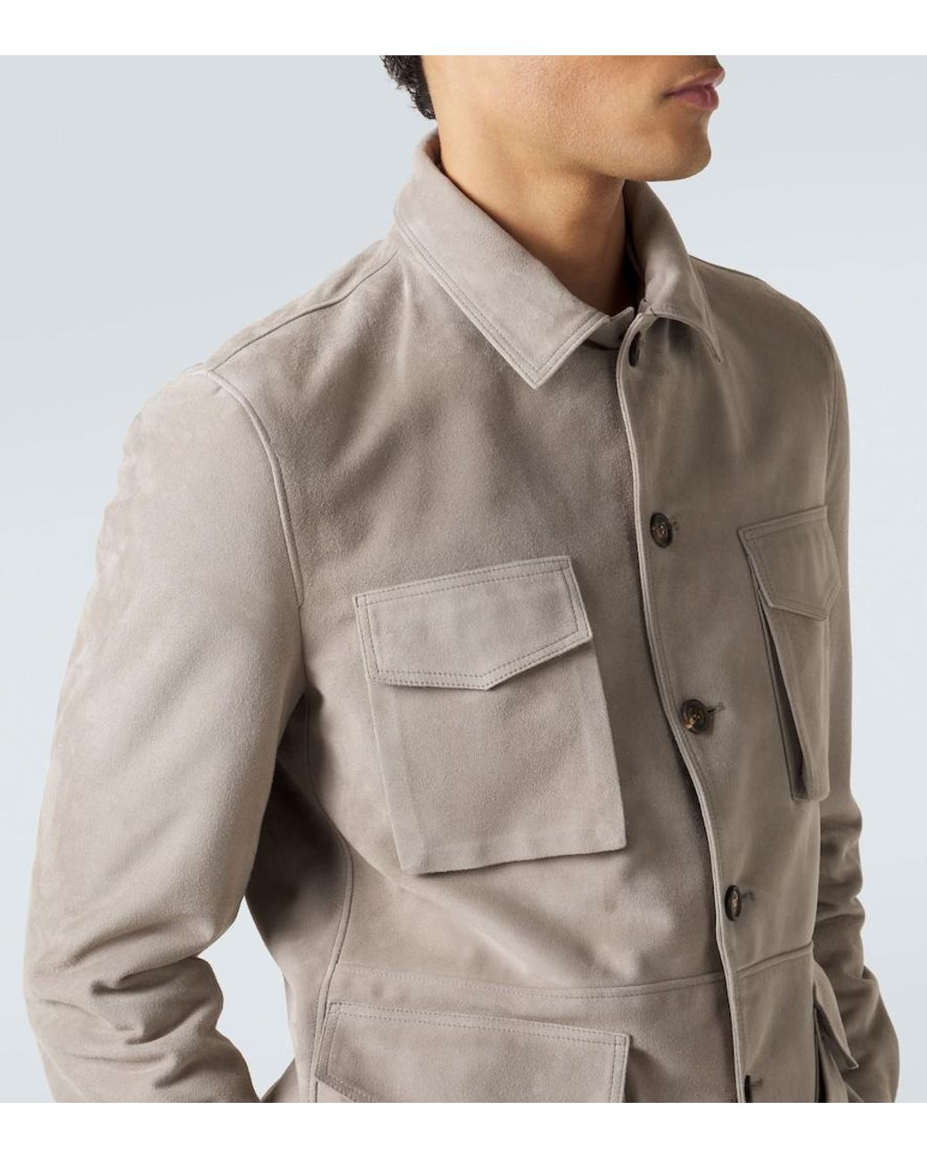 Eleventy Natural Shearling-Trimmed Suede Field Jacket for men