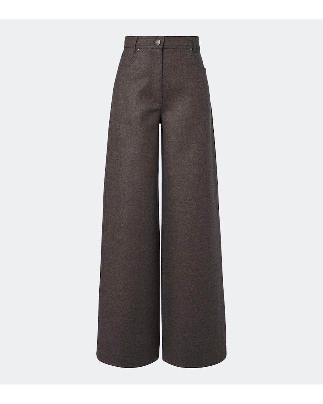 Max Mara Gray Virgin Wool Wide-Leg Pants
