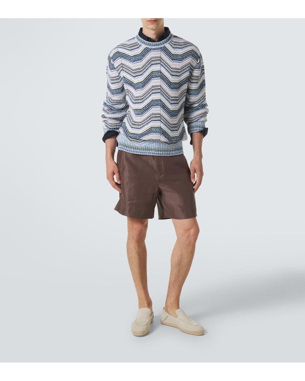 Missoni Blue Wave Wool And Cotton-Blend Sweater for men