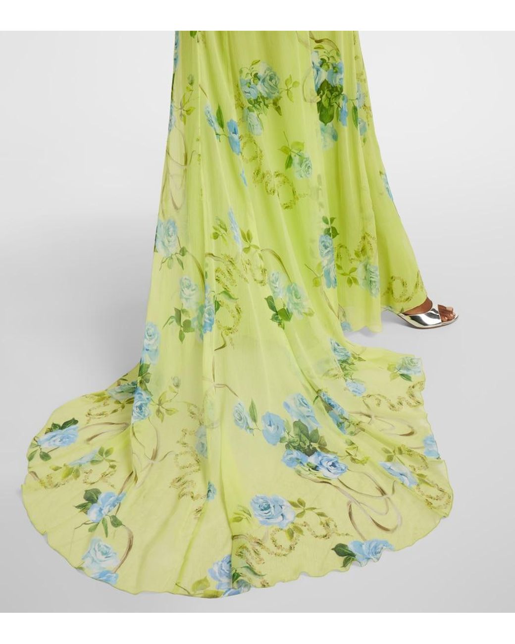 Blumarine Green Floral Silk Crepe Gown