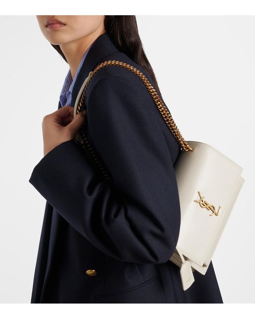 Saint Laurent White Medium Sunset Tasche mit Monogramm