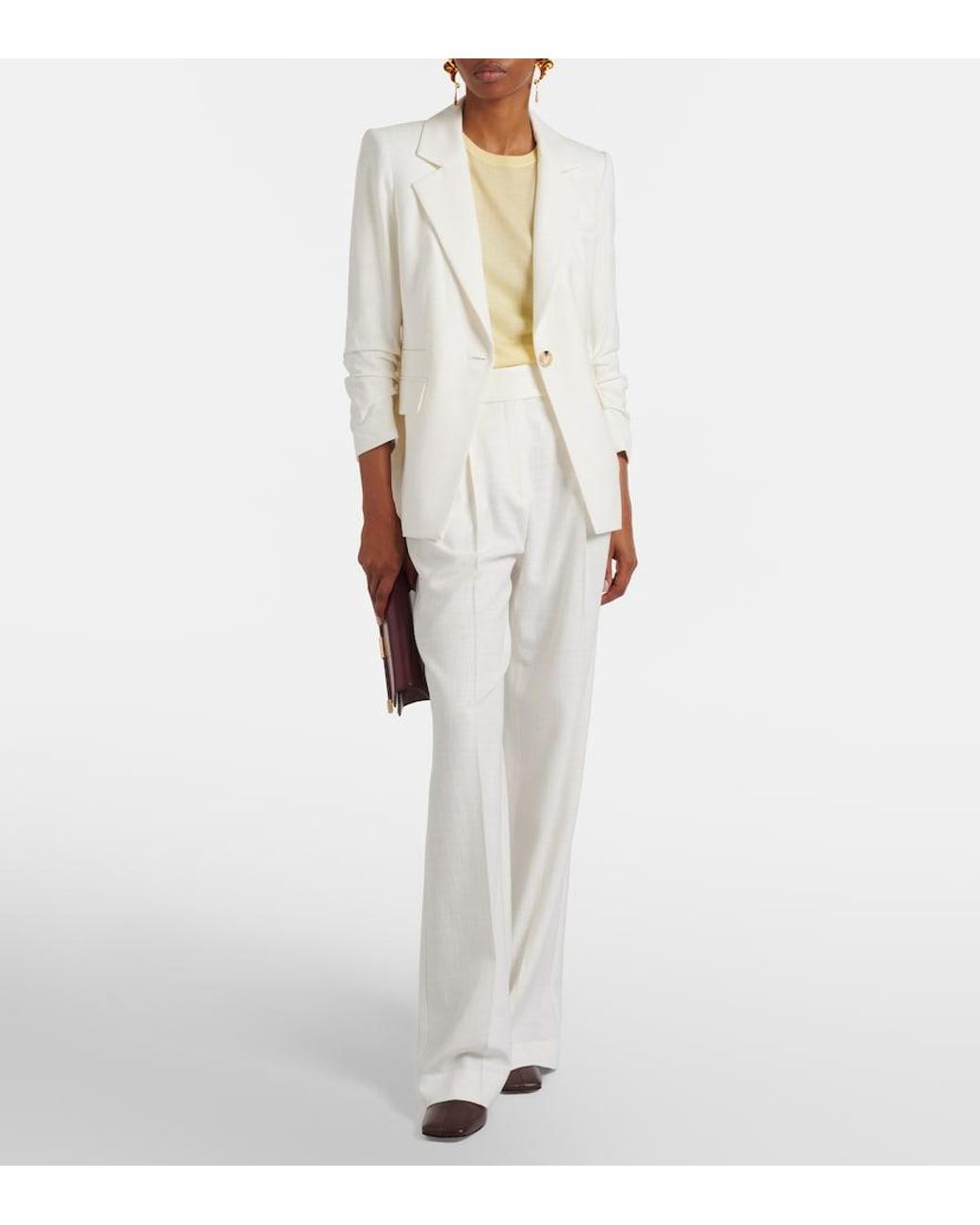 Veronica Beard White Marbeau Pleated Wide-Leg Pants
