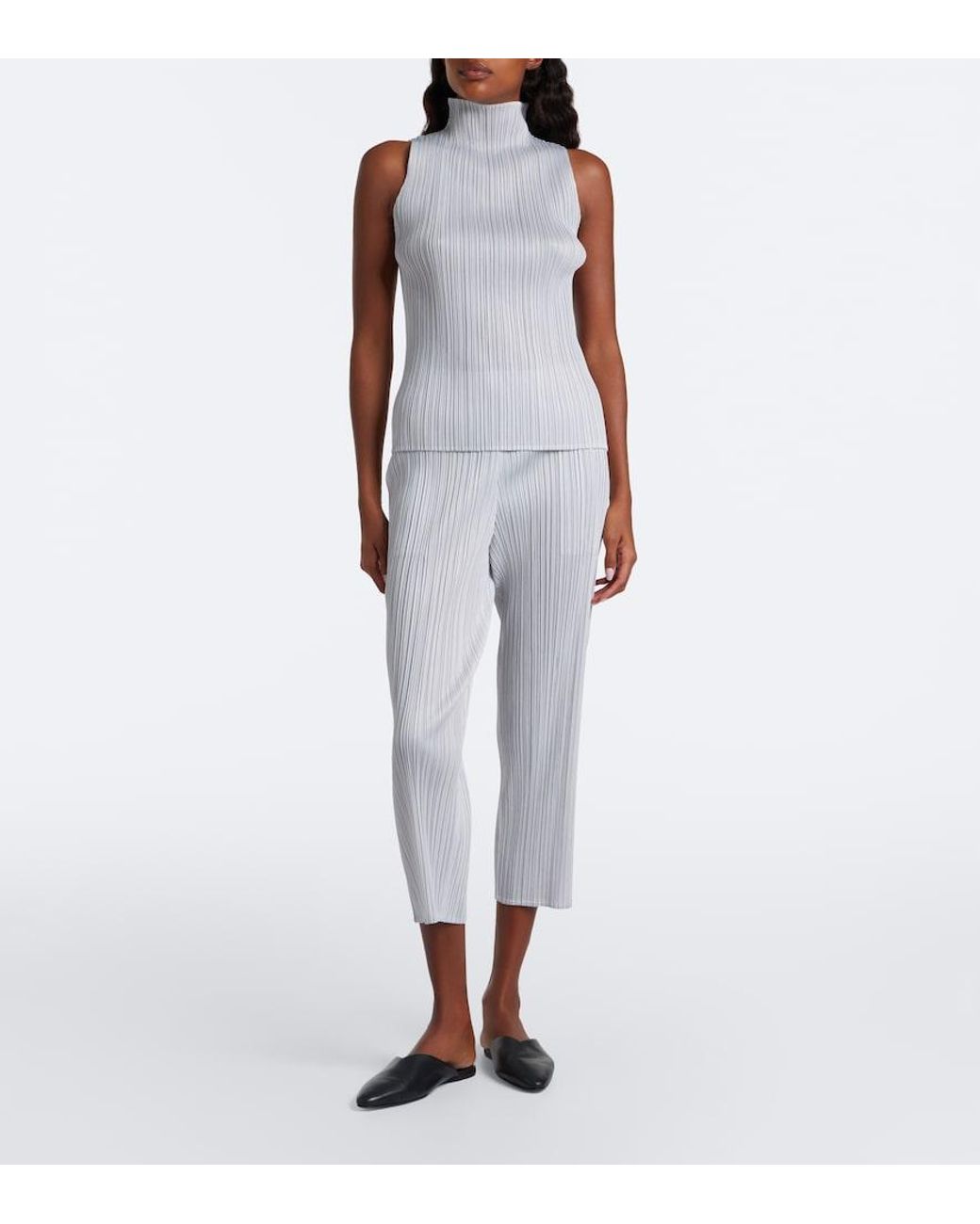 Pleats Please Issey Miyake Gray Basics Cropped Pleated Slim Pants