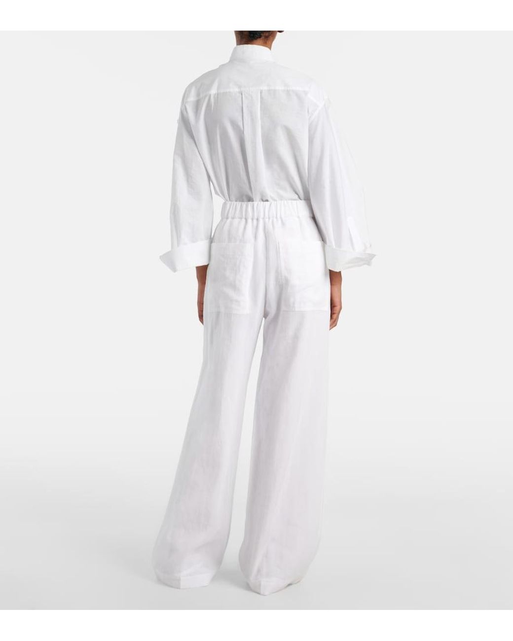 Brunello Cucinelli White Cotton Wide-Leg Pants