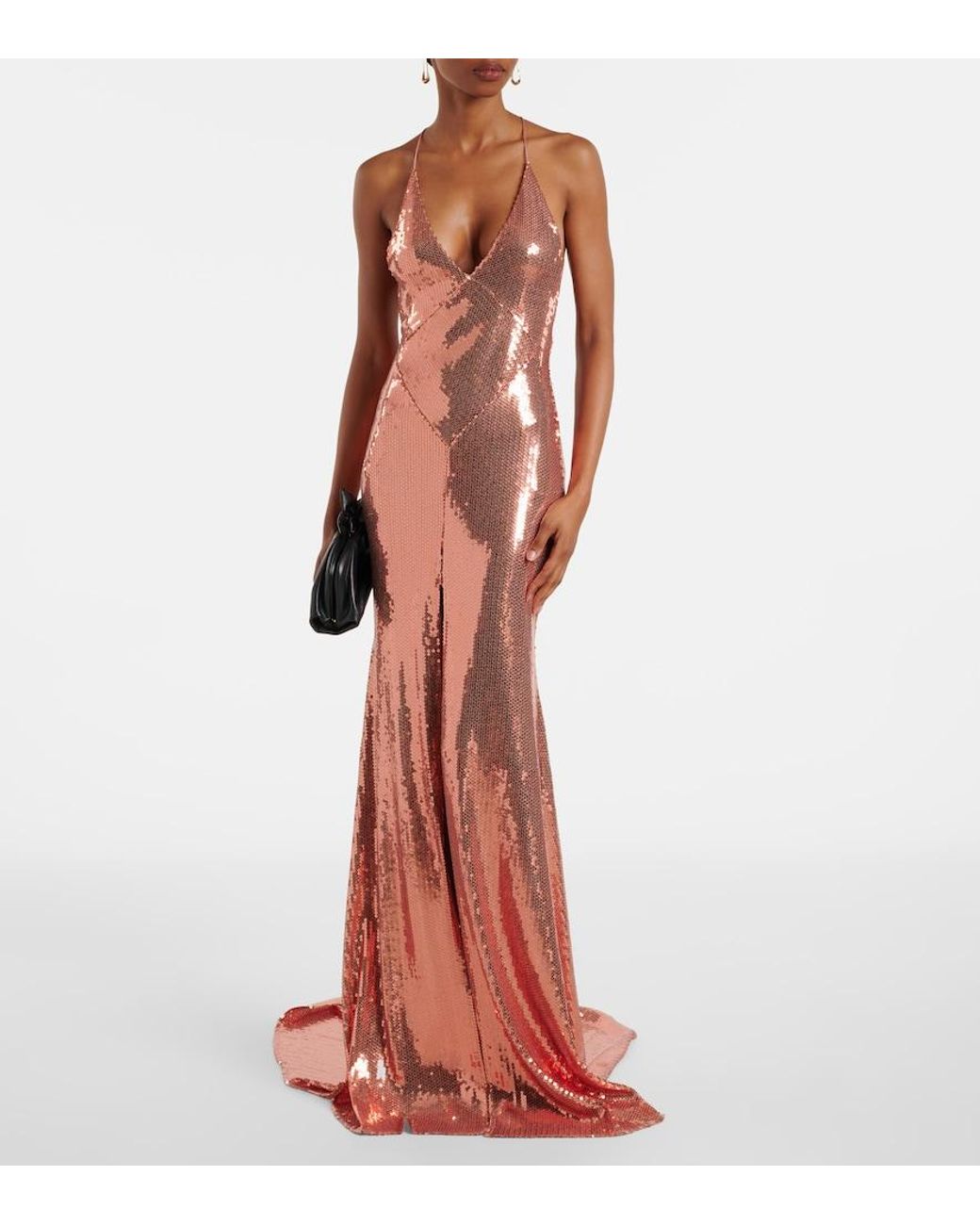 Alex Perry Brown Open-Back Sequined Gown