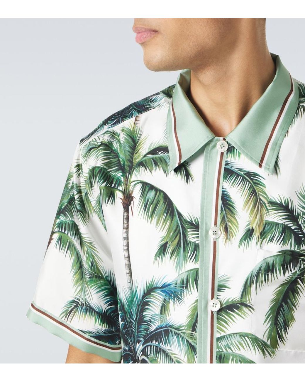 Dolce & Gabbana Green Printed Silk Twill Shirt for men