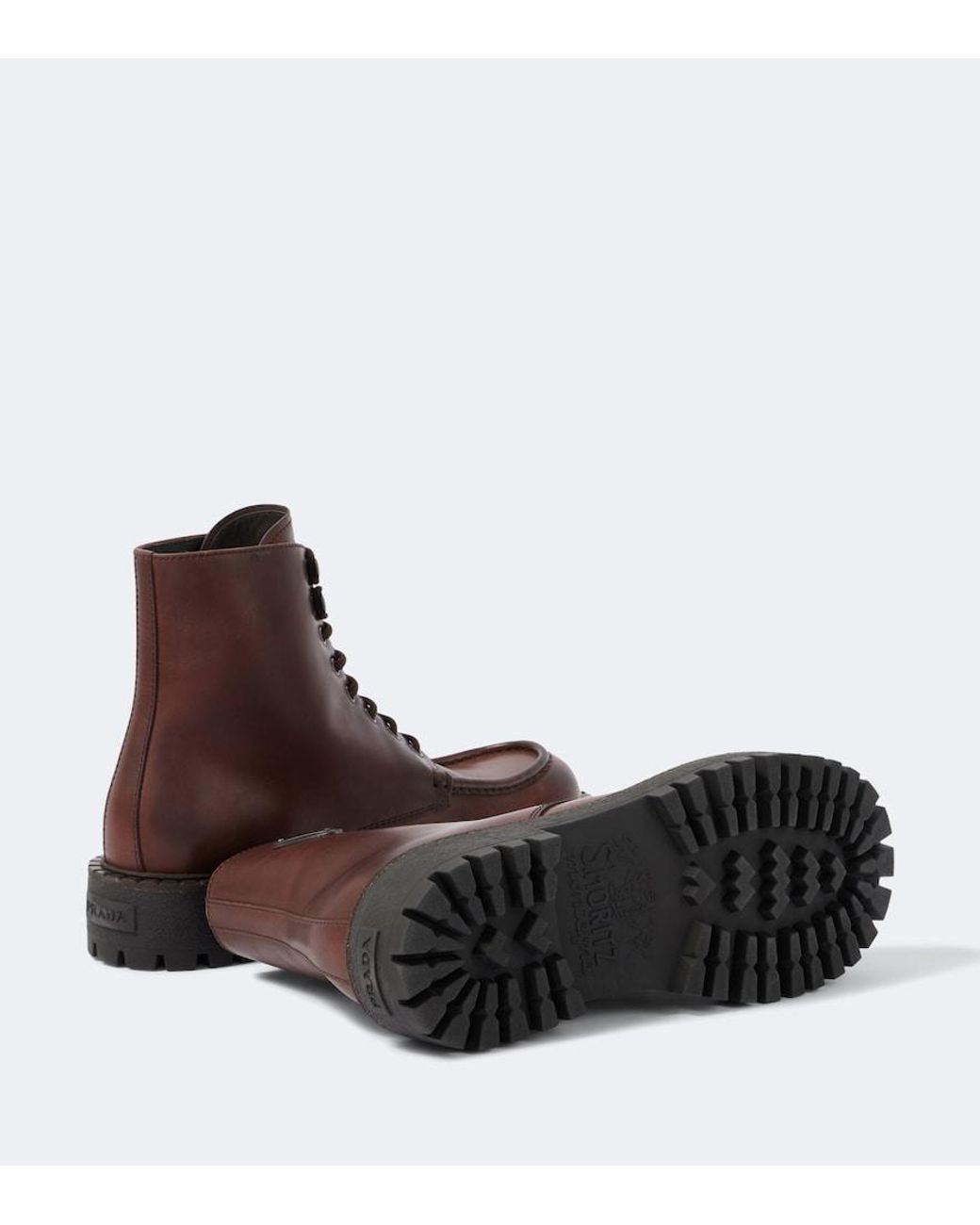 Prada Brown Leather Lace-Up Boots for men