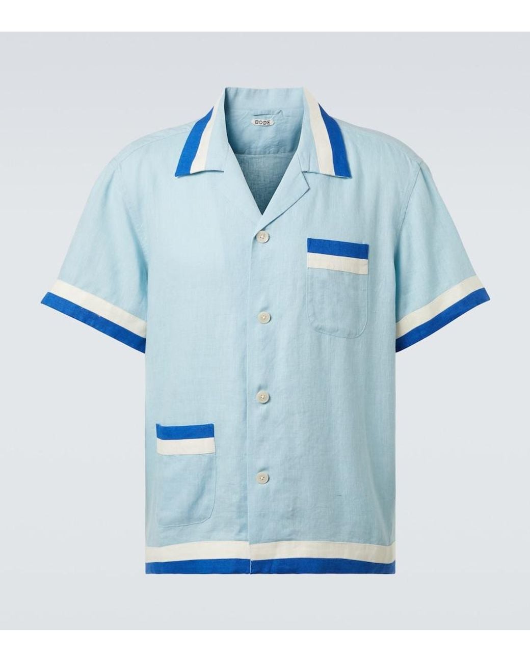 Bode Blue Seedling Stripe Linen Shirt for men