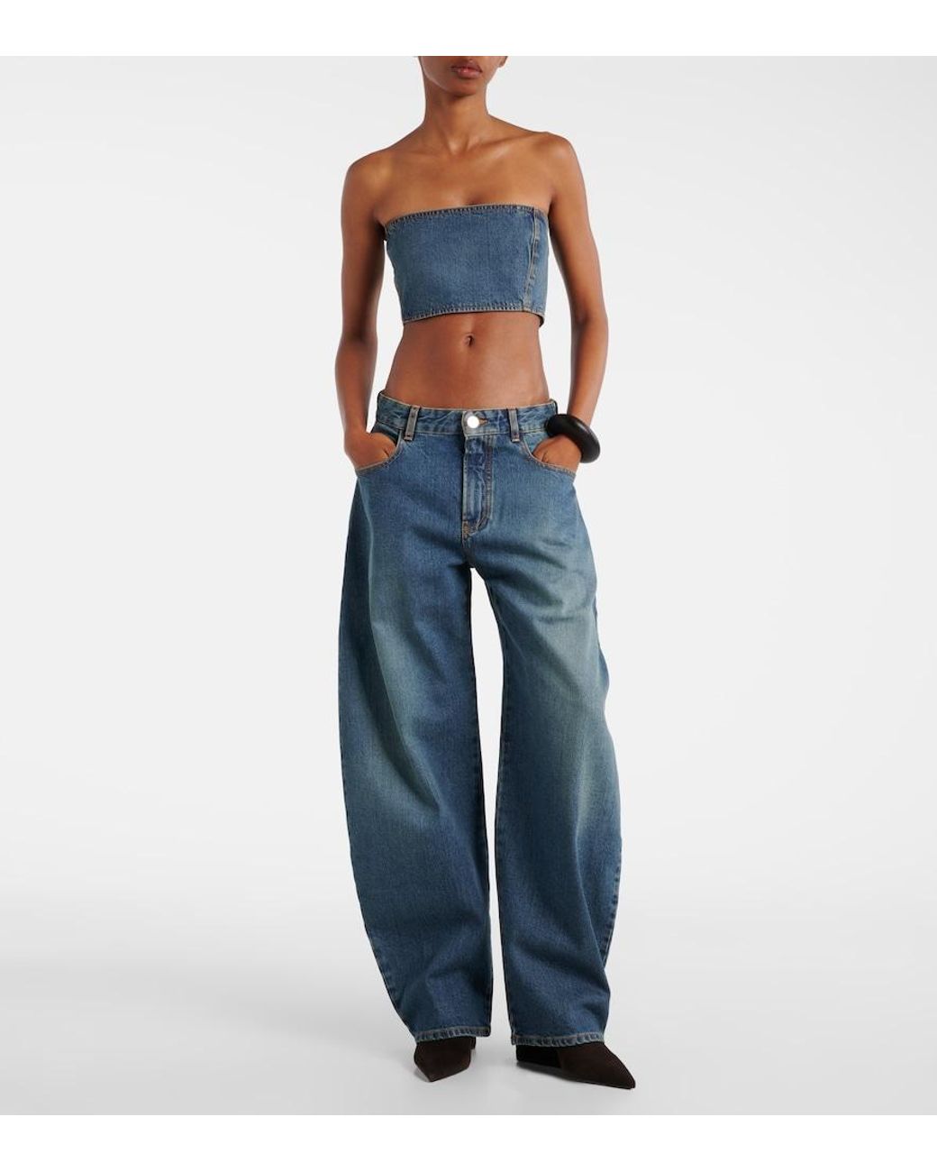 Alaïa Blue Denim Bustier Top