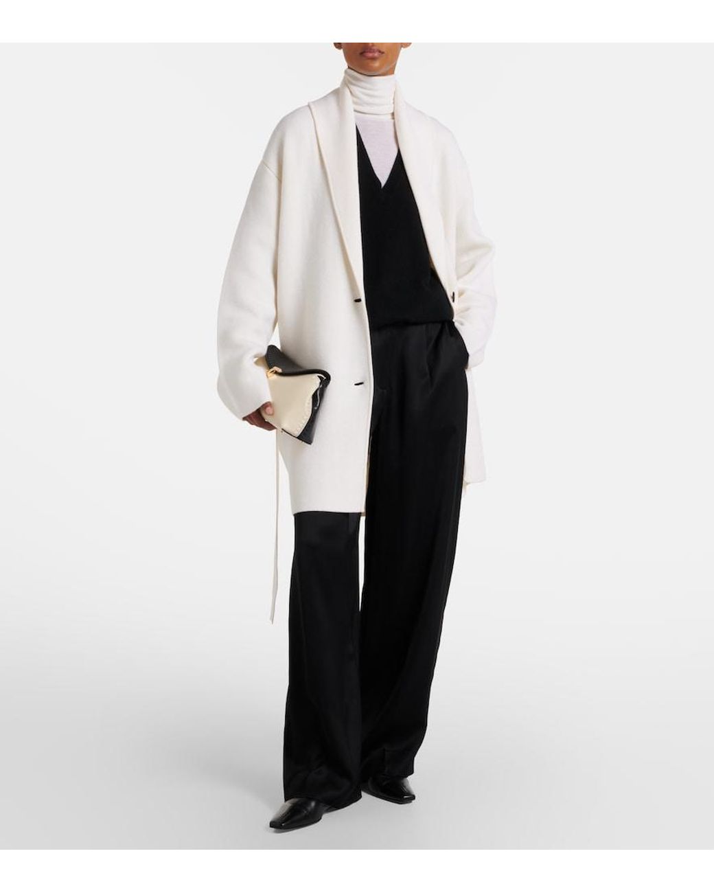 Totême  White Belted Wool Coat