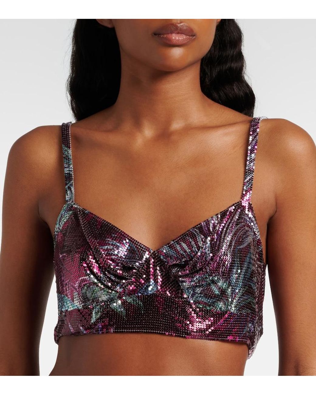 Rabanne Purple Floral Chainmail Crop Top