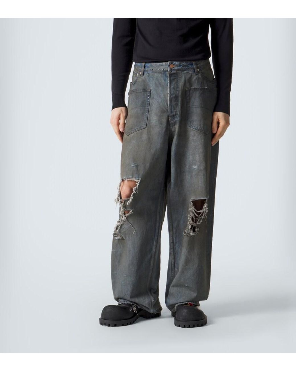 Balenciaga Gray Distressed Jeans for men