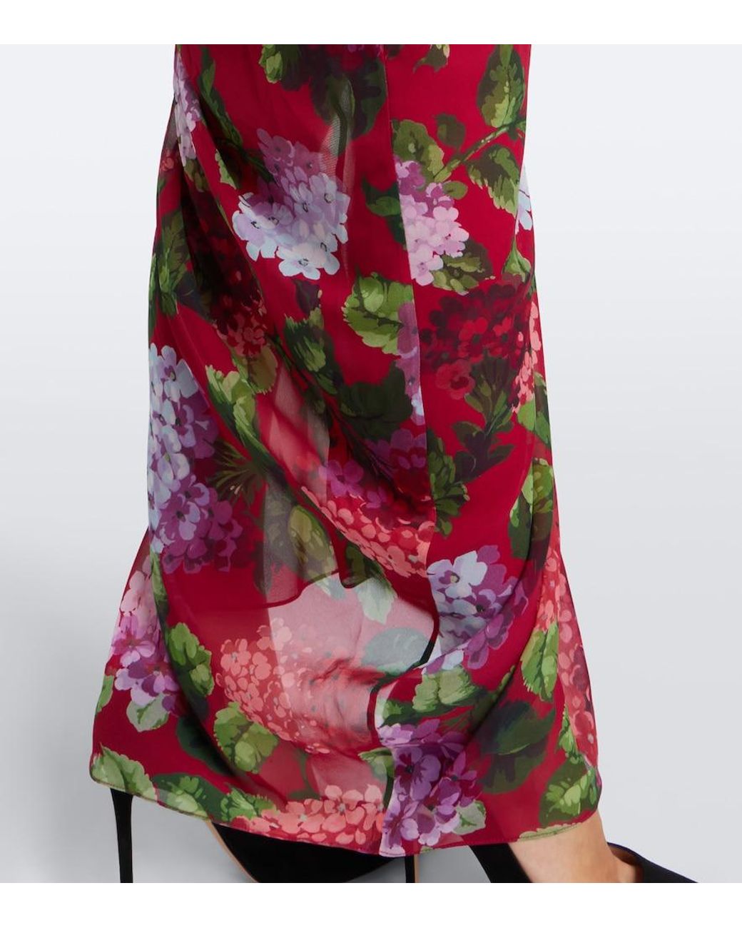 Carolina Herrera Red Floral Silk Chiffon Bustier Dress