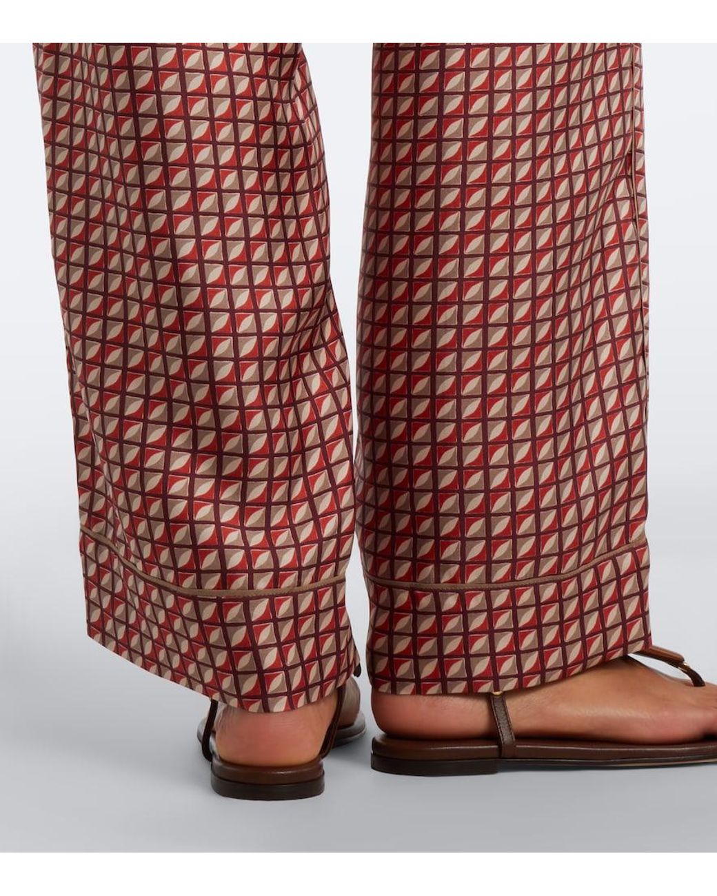 Max Mara Red Printed Silk Wide-Leg Pants
