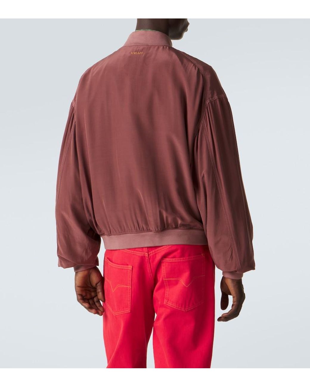 Versace Red Oversized Silk Poplin Blouson Jacket for men