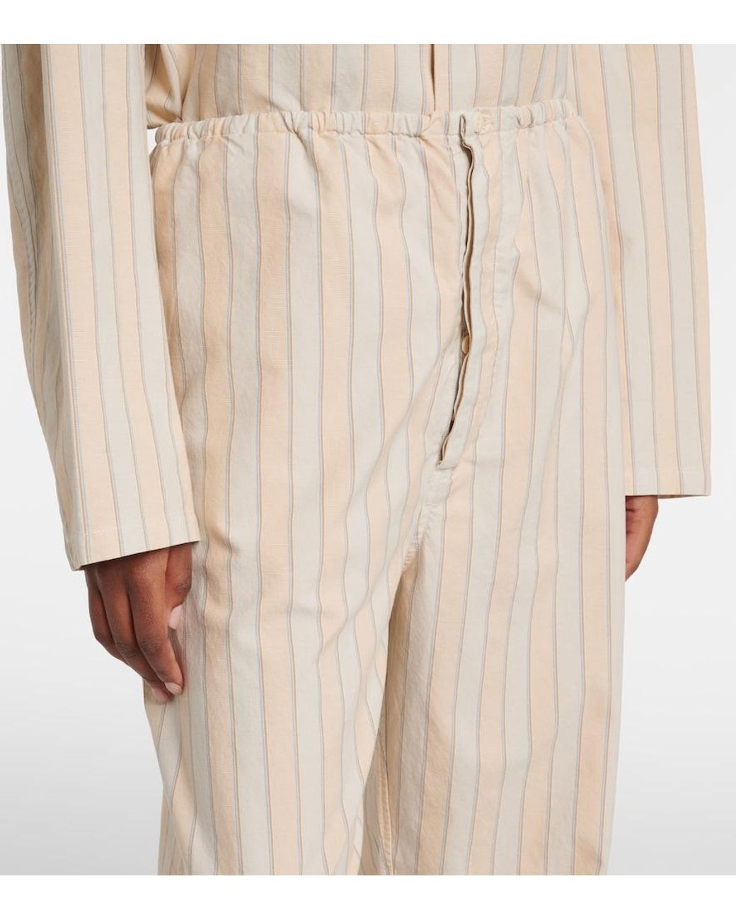 Maison Margiela Natural Striped Cotton Wide-Leg Pants