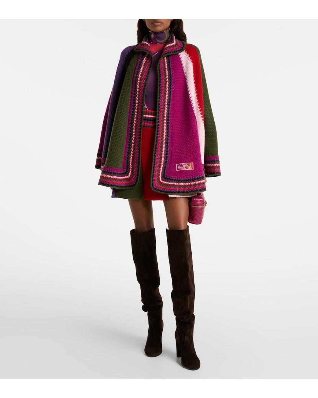 Emilio Pucci Red Colorblocked Wool Cape