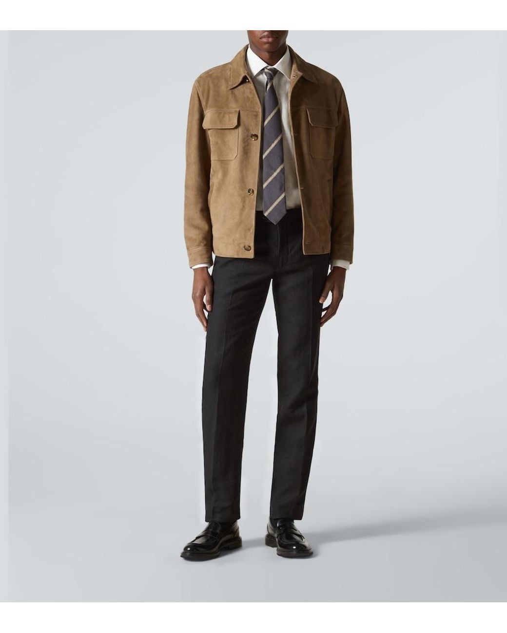 Rubinacci Black Modluca Wool Flannel Straight Pants for men