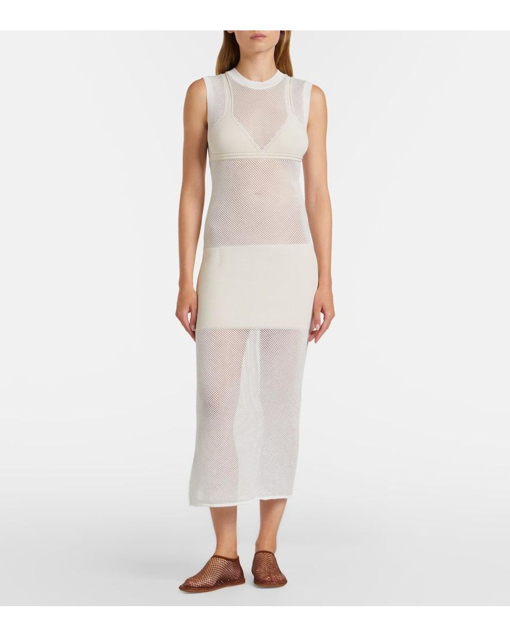 Stella McCartney White Crochet Cotton Midi Dress