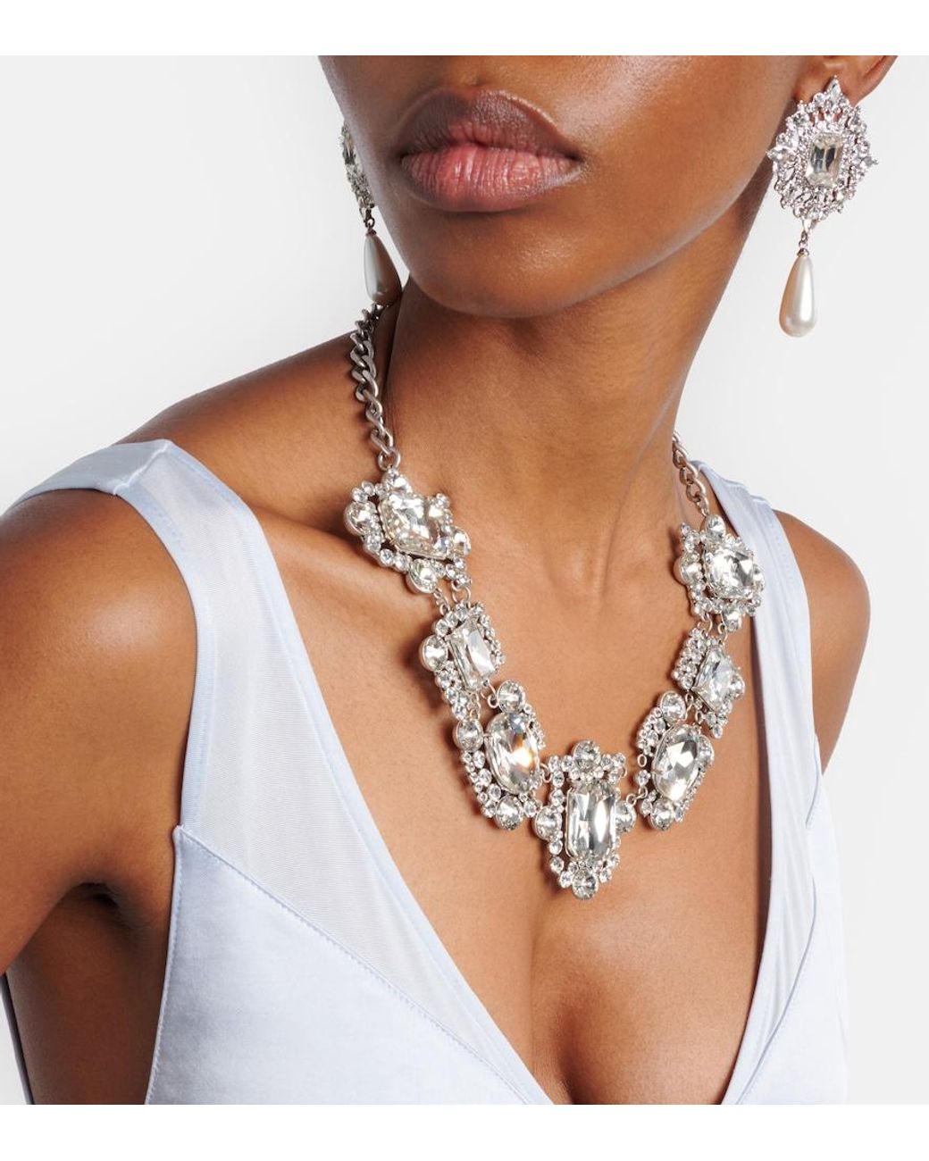 Self-Portrait White Crystal-Embellished Necklace