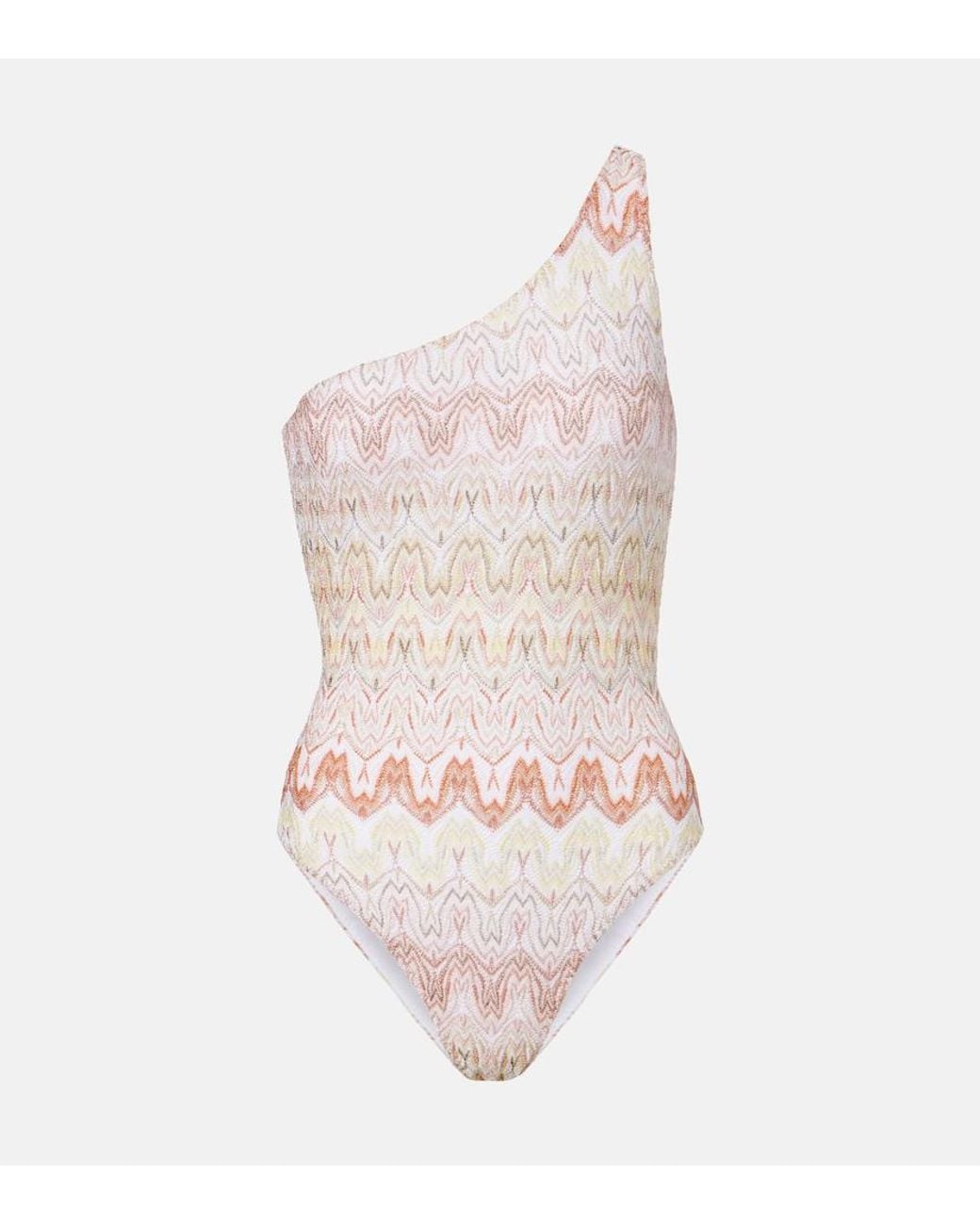 Missoni Pink Zigzag One-Shoulder Lame Swimsuit