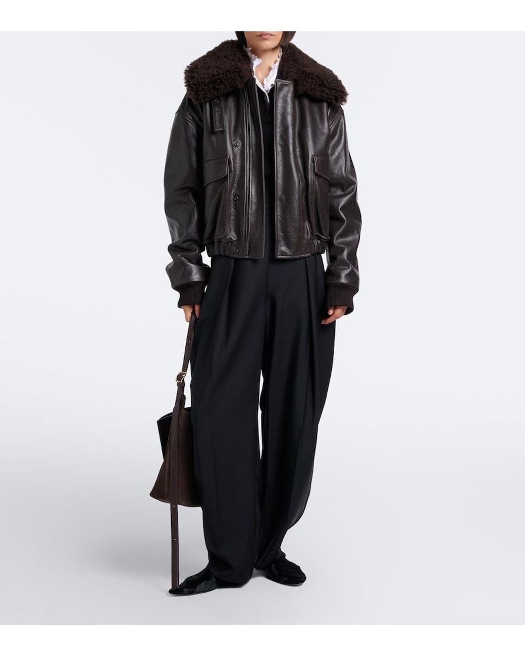 Lemaire Black Shearling-Trimmed Leather Blouson Jacket
