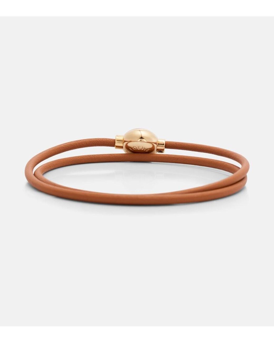 Loewe Brown Anagram Embellished Leather Bracelet