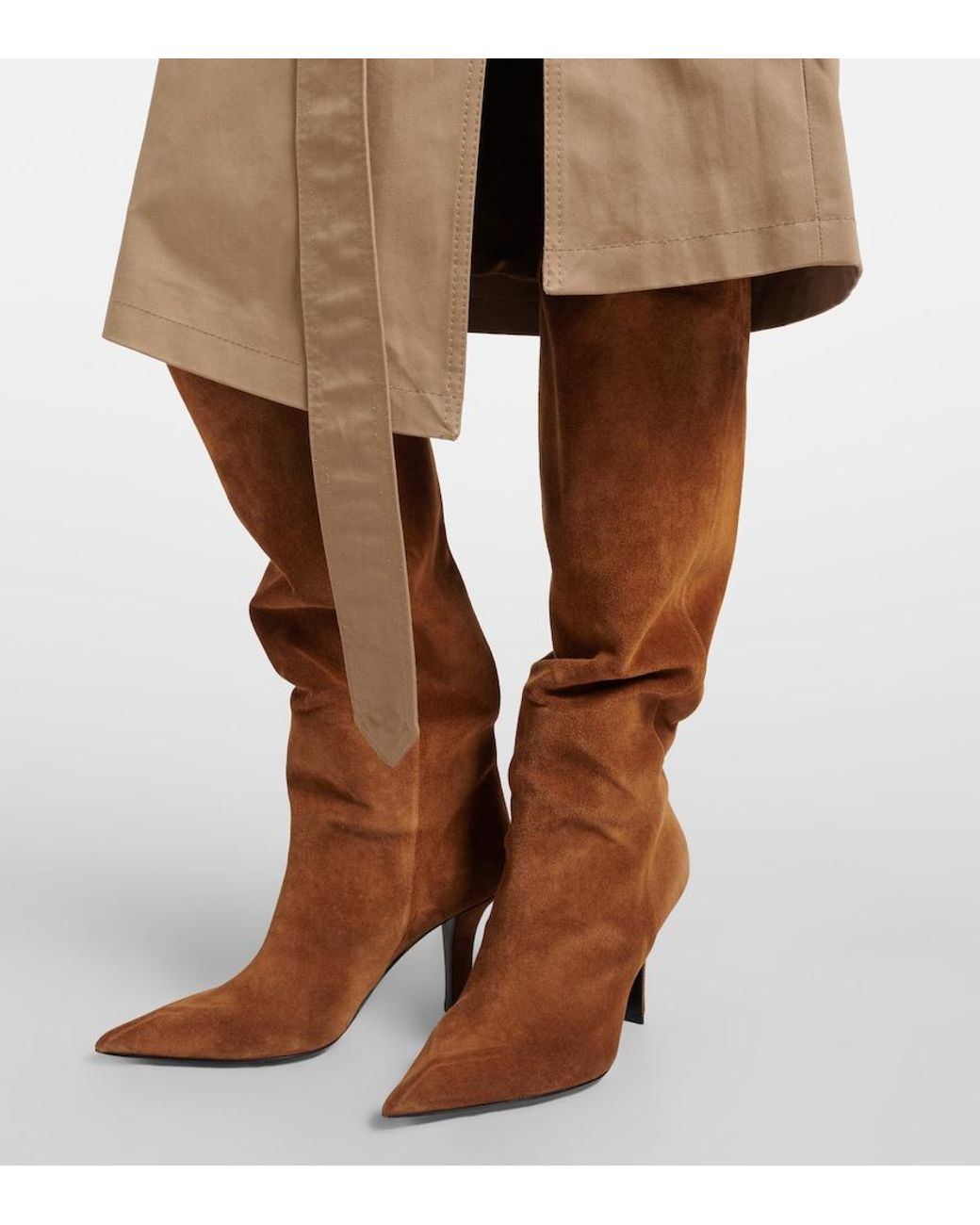 AMINA MUADDI Brown Christine 80 Suede Knee-High Boots